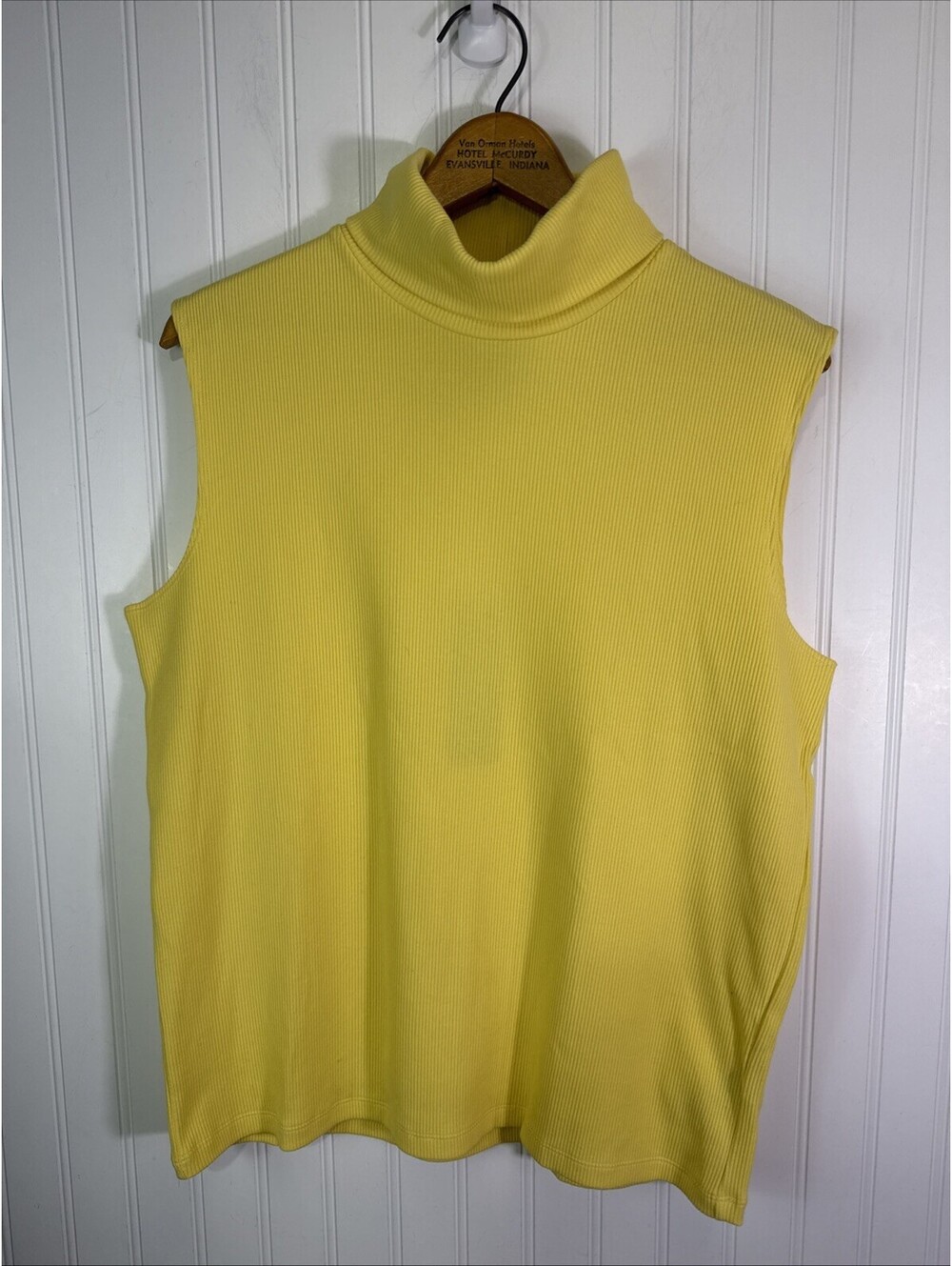 Vintage Ralph Lauren Yellow Ribbed Knit Turtleneck Women's XL Cotton Sleeveless